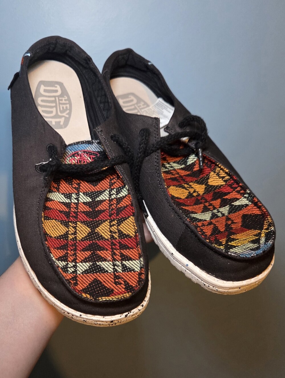 Hey Dude Wendy Boho Distressed Texacoco Black Multicolor Geometric Sneakers